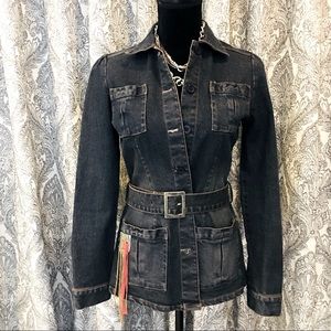 90s vintage TAILORED DENIM BELTED JACKET